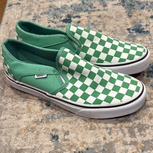 Vans Classic Green and White Checkered Slip-Ons